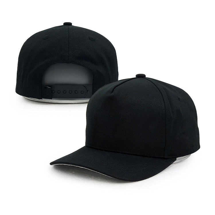 black 5 panel cotton baseball caps