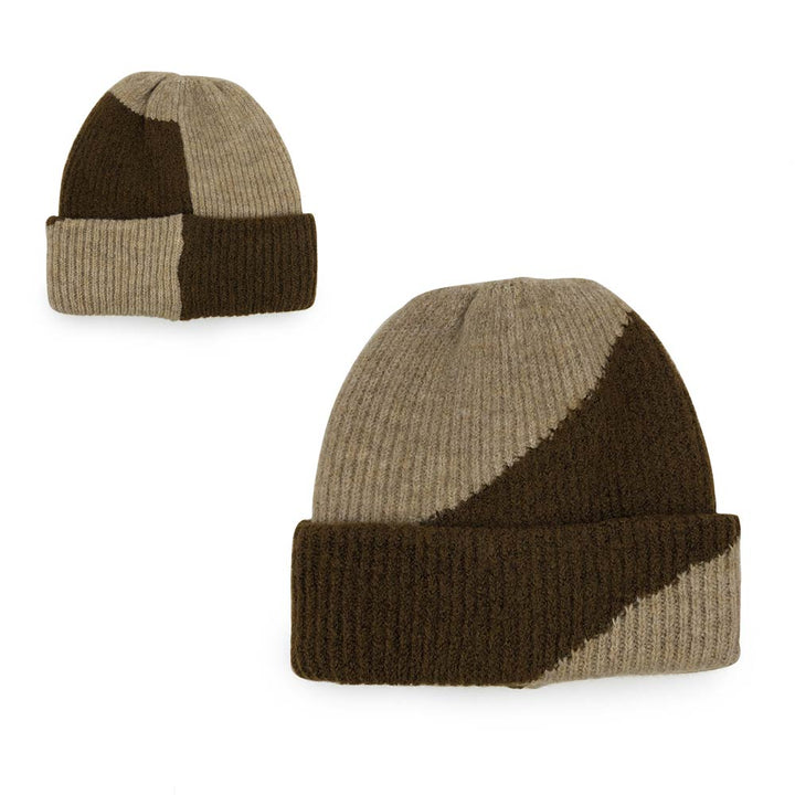 beige polyester cuffed beanie