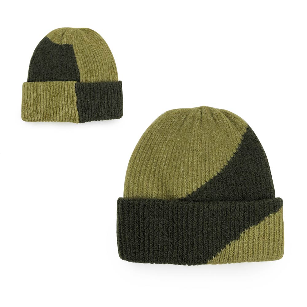 olive polyester cuffed beanie