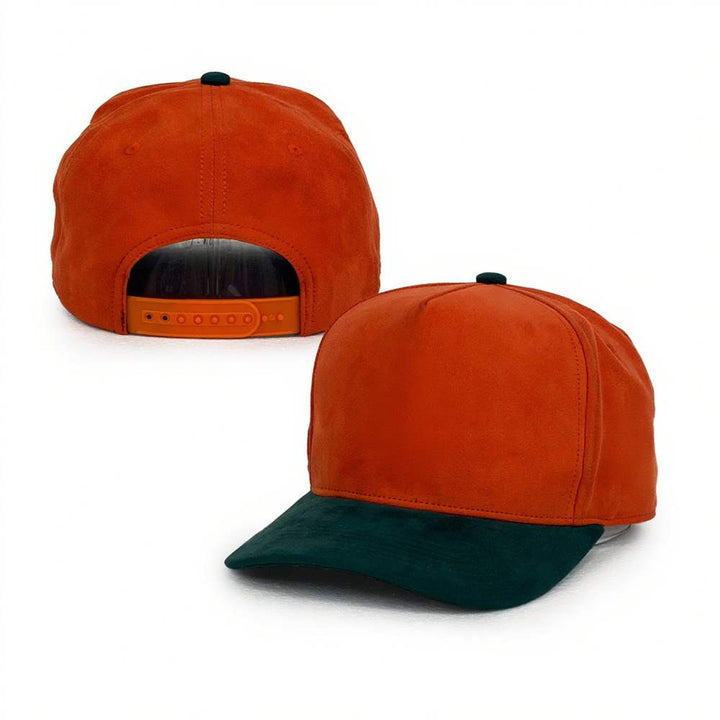 orange and green suede baseball caps