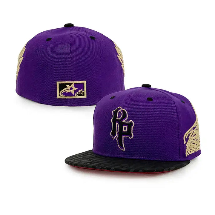 purple embroidery logo polyester fitted hat