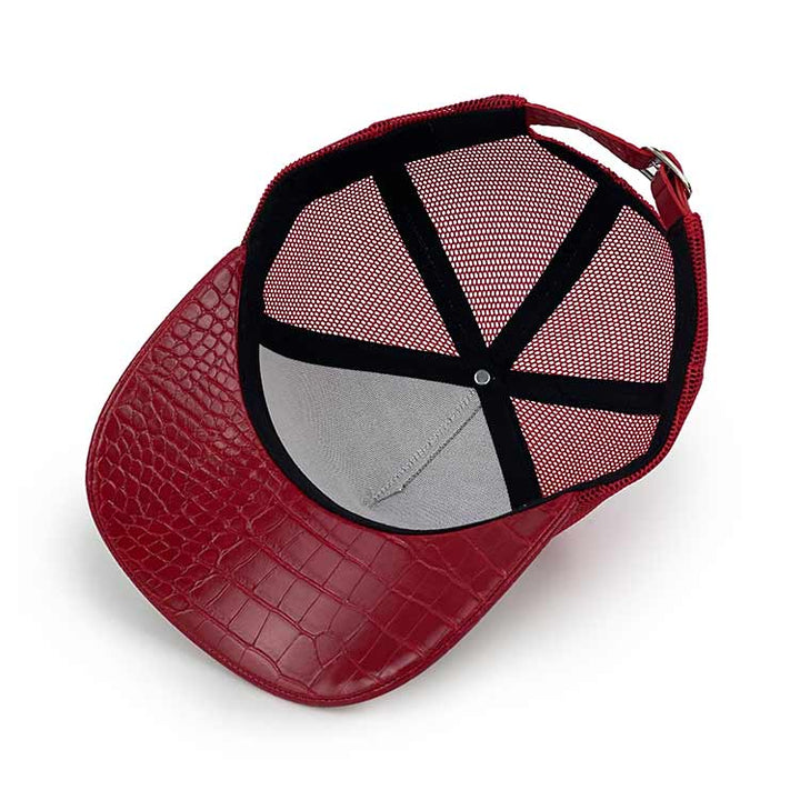 red leather suede trucker hat -inner