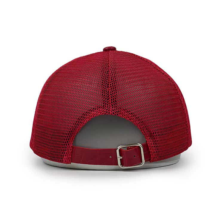 red leather suede trucker hat -back