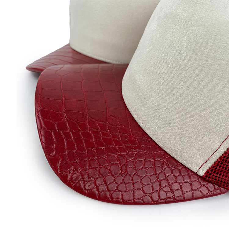 red leather suede trucker hat -brim
