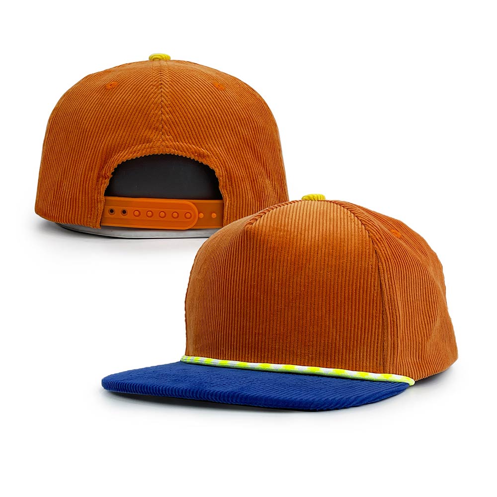 orange blue corduroy structured snapback hat