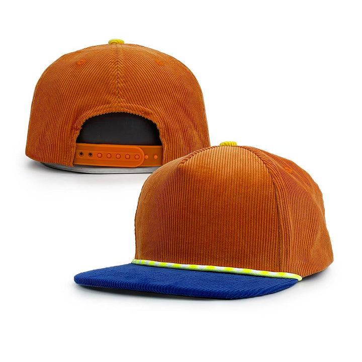 orange blue corduroy structured snapback hat