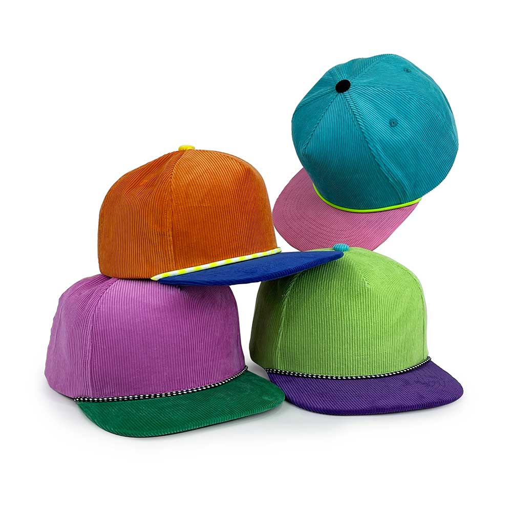 multi color corduroy structured snapback hats