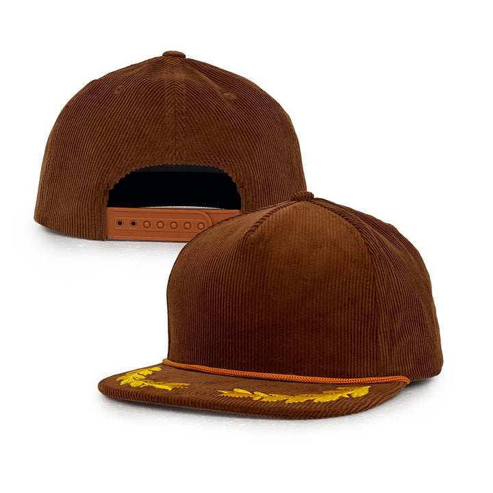 brown 5 panel corduroy snapback hat