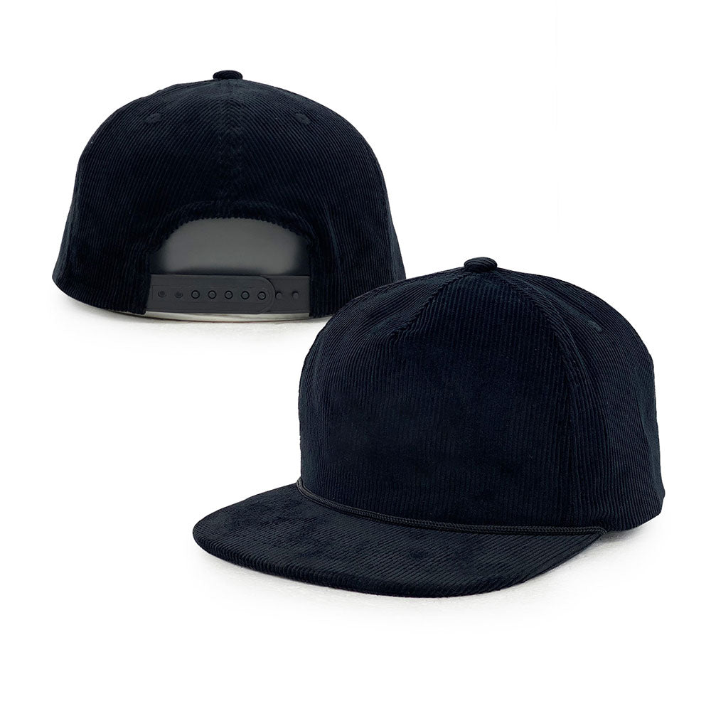 black corduroy unstructured snapback cap