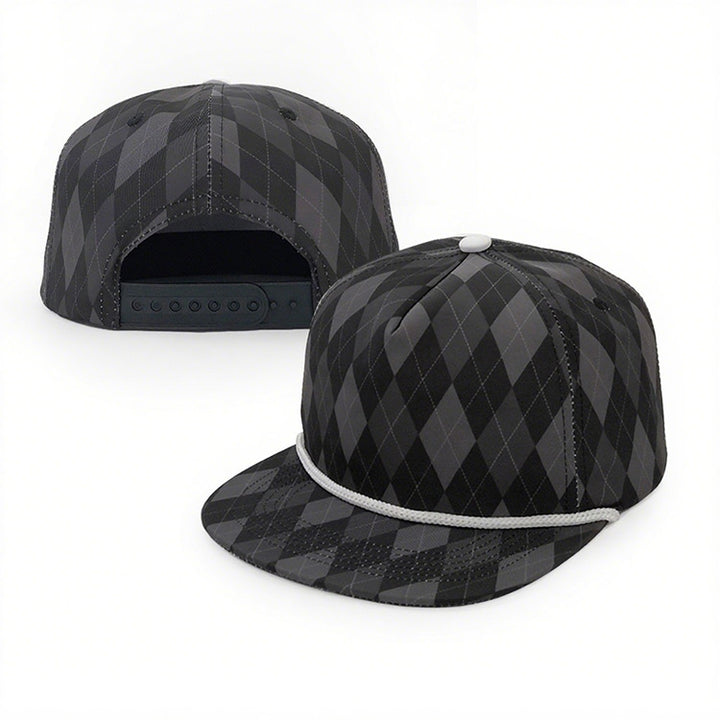 black nylon 5 panel snapback cap