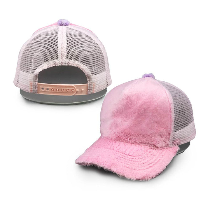 pink faux rabbit fur trucker hat