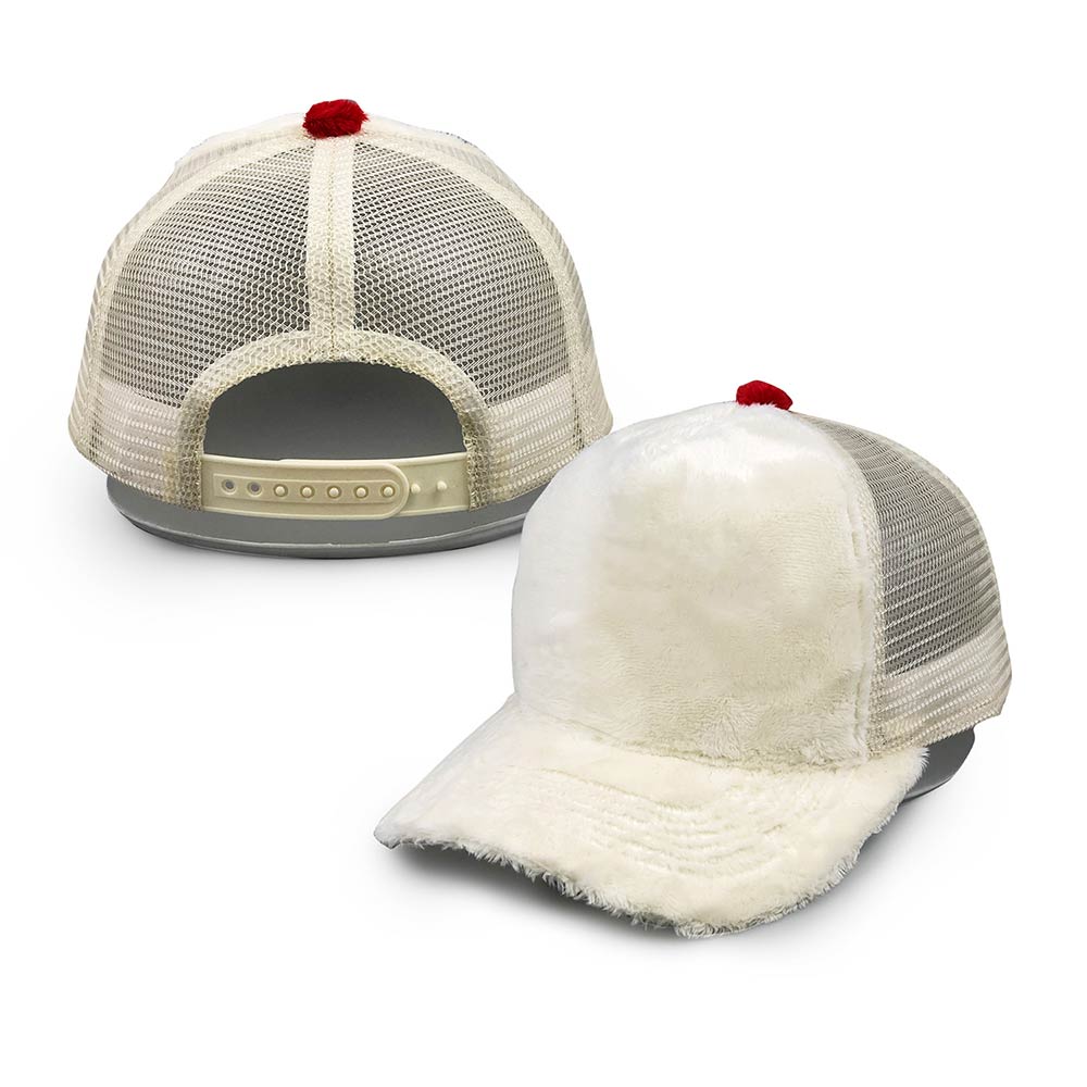 floral white faux rabbit fur trucker hat