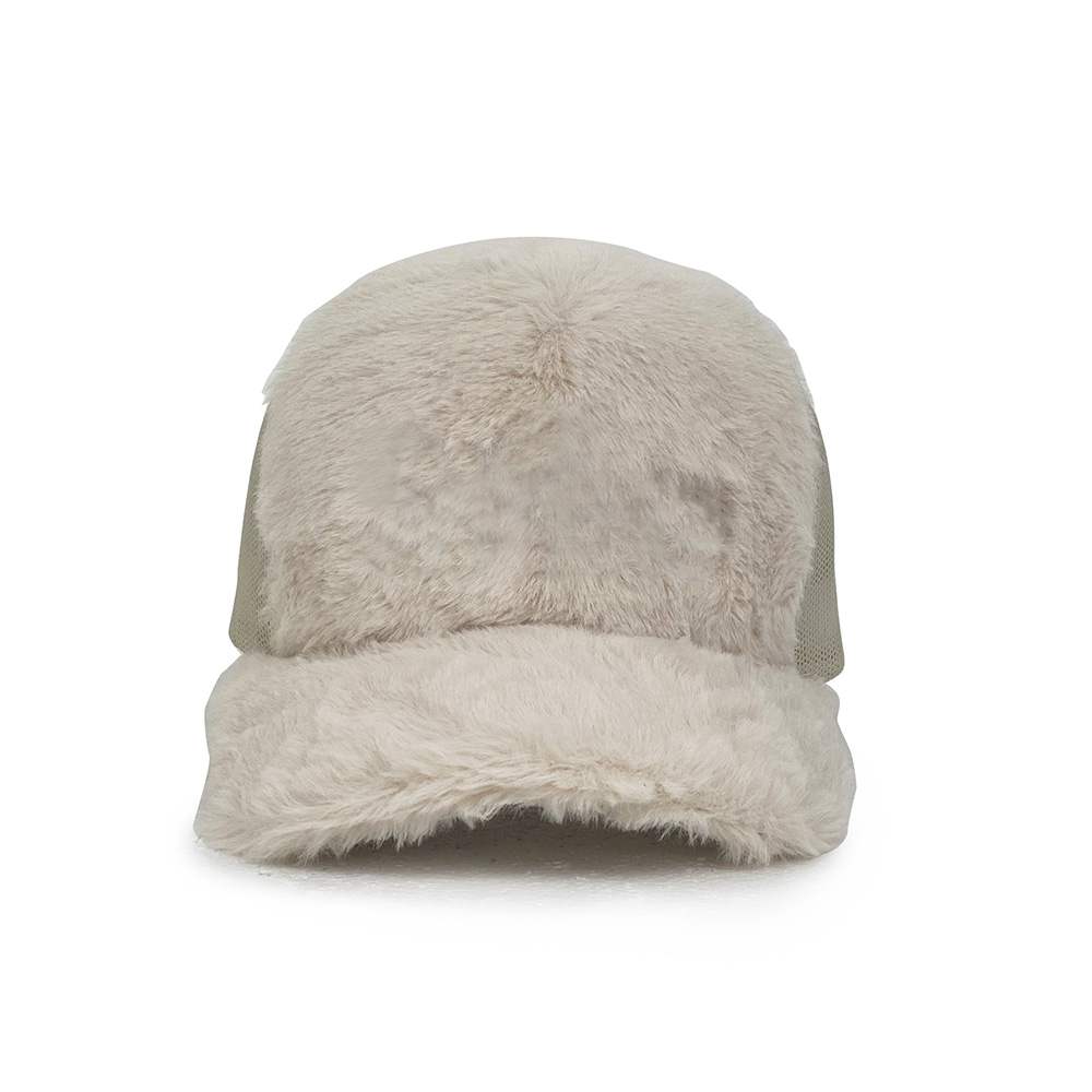 faux rabbit fur trucker hat front
