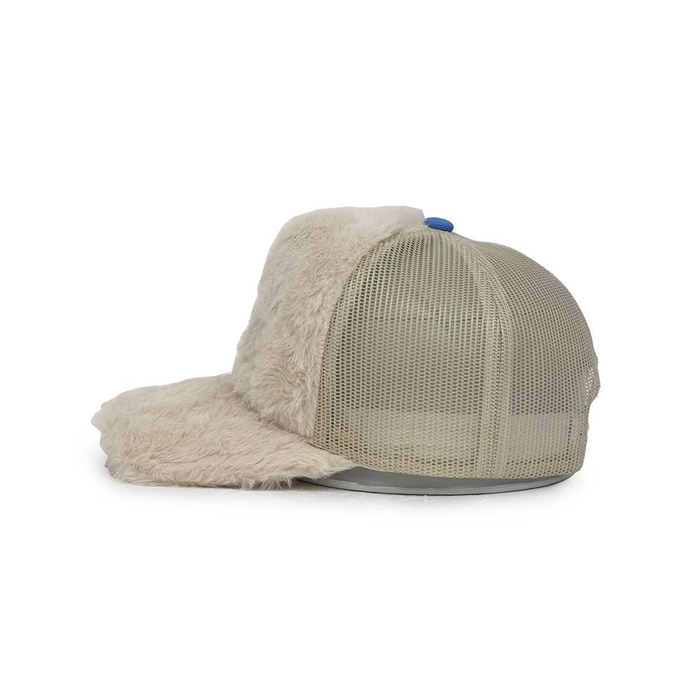 faux rabbit fur trucker hat  left side