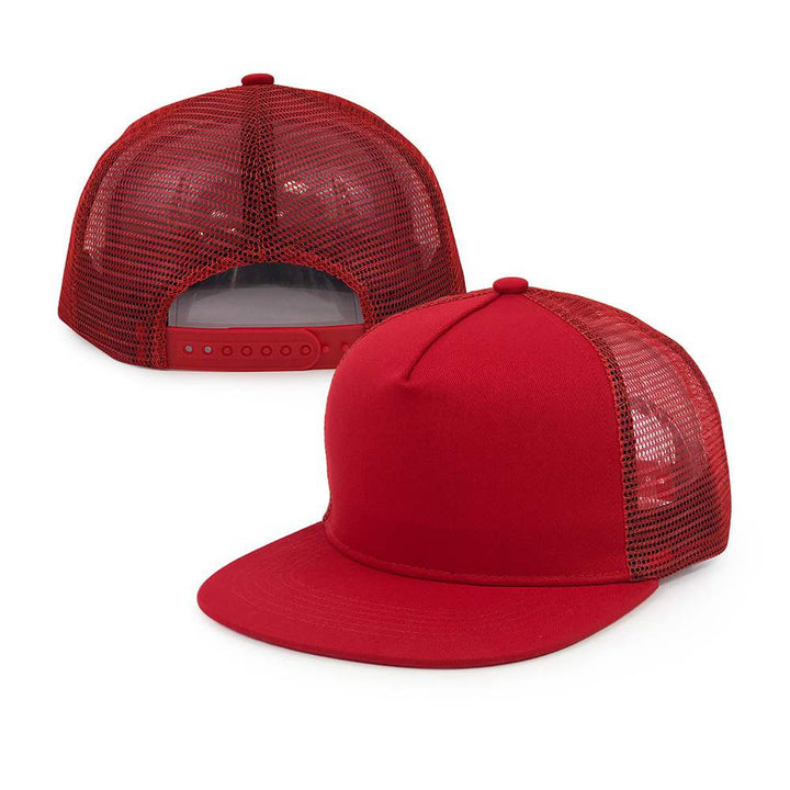 red 5 panel cotton mesh trucker hats