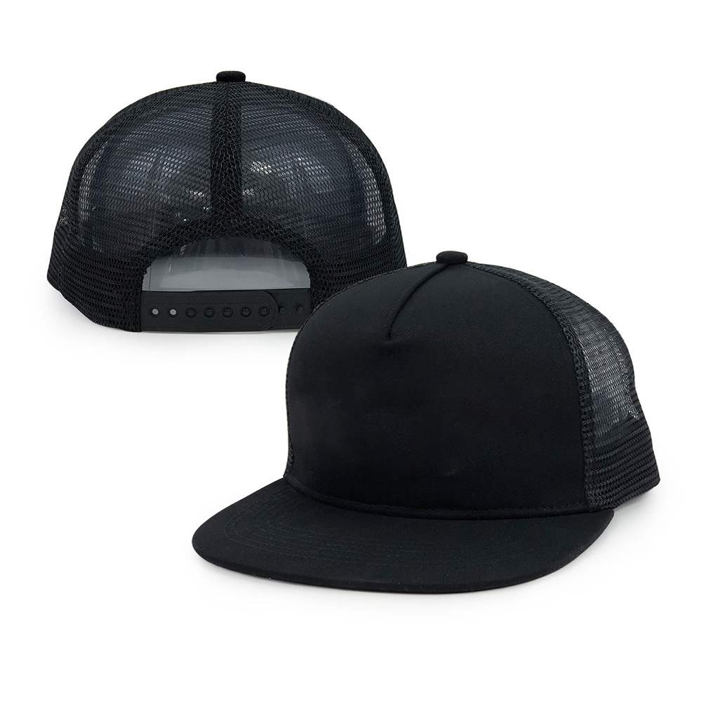 black 5 panel cotton mesh trucker hats