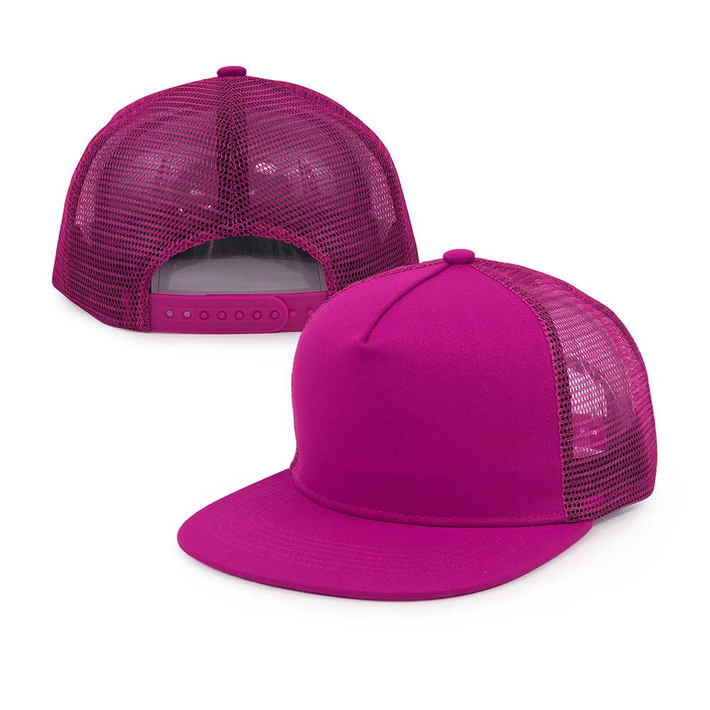 deep pink 5 panel cotton mesh trucker hats