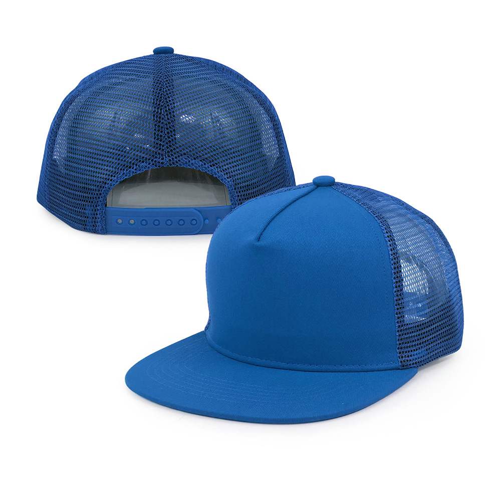 blue 5 panel cotton mesh trucker hats