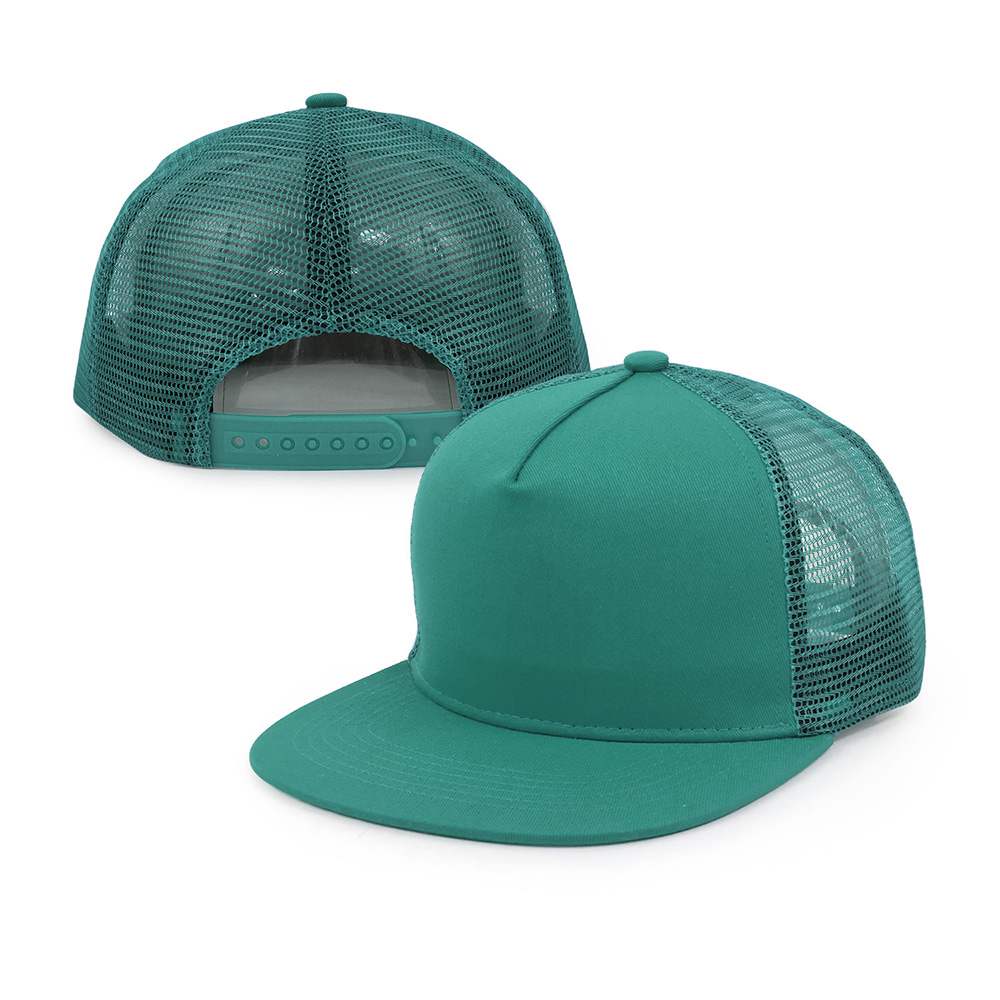 dark turquoise 5 panel cotton mesh trucker hats