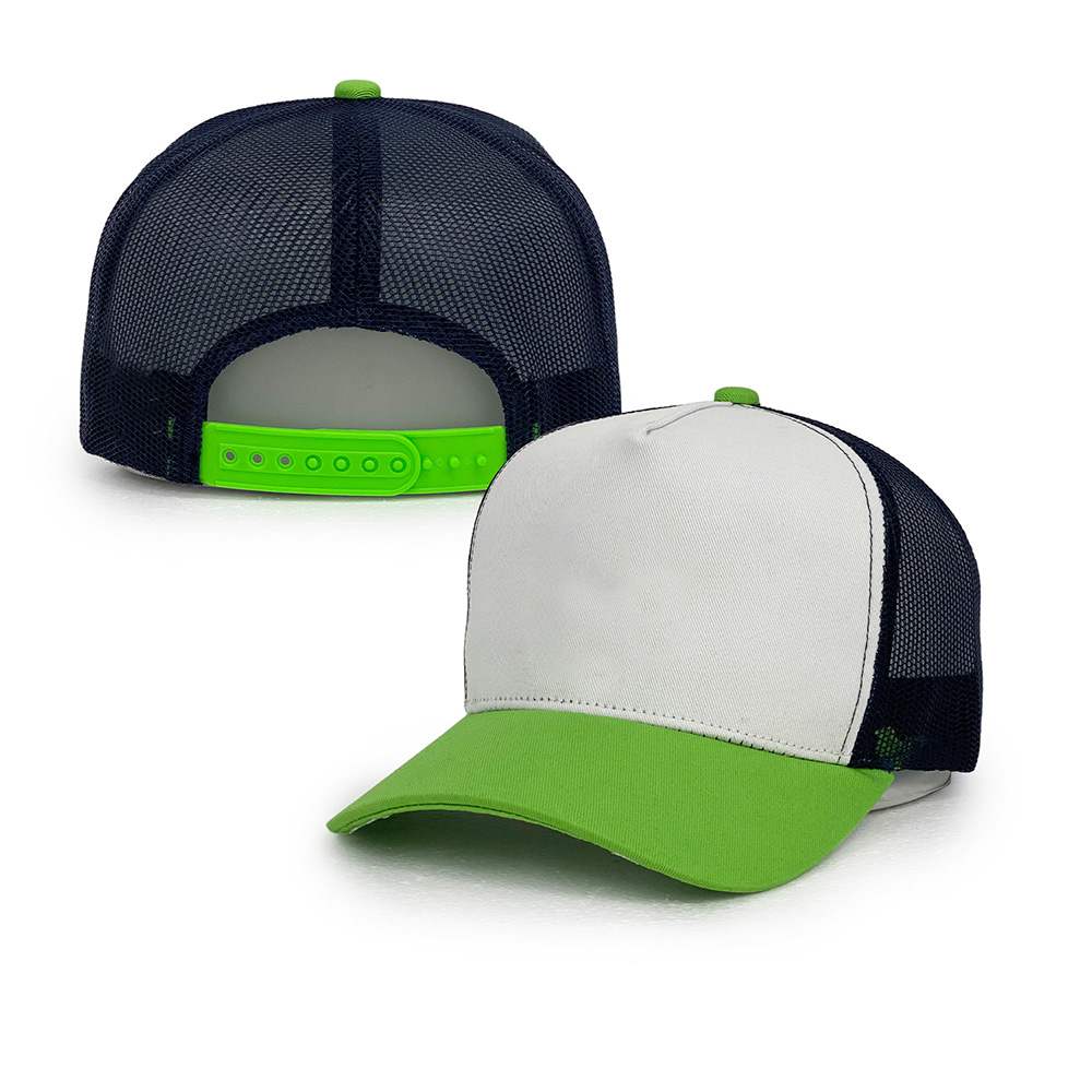 yellow green mesh cotton 5 panel trucker hats