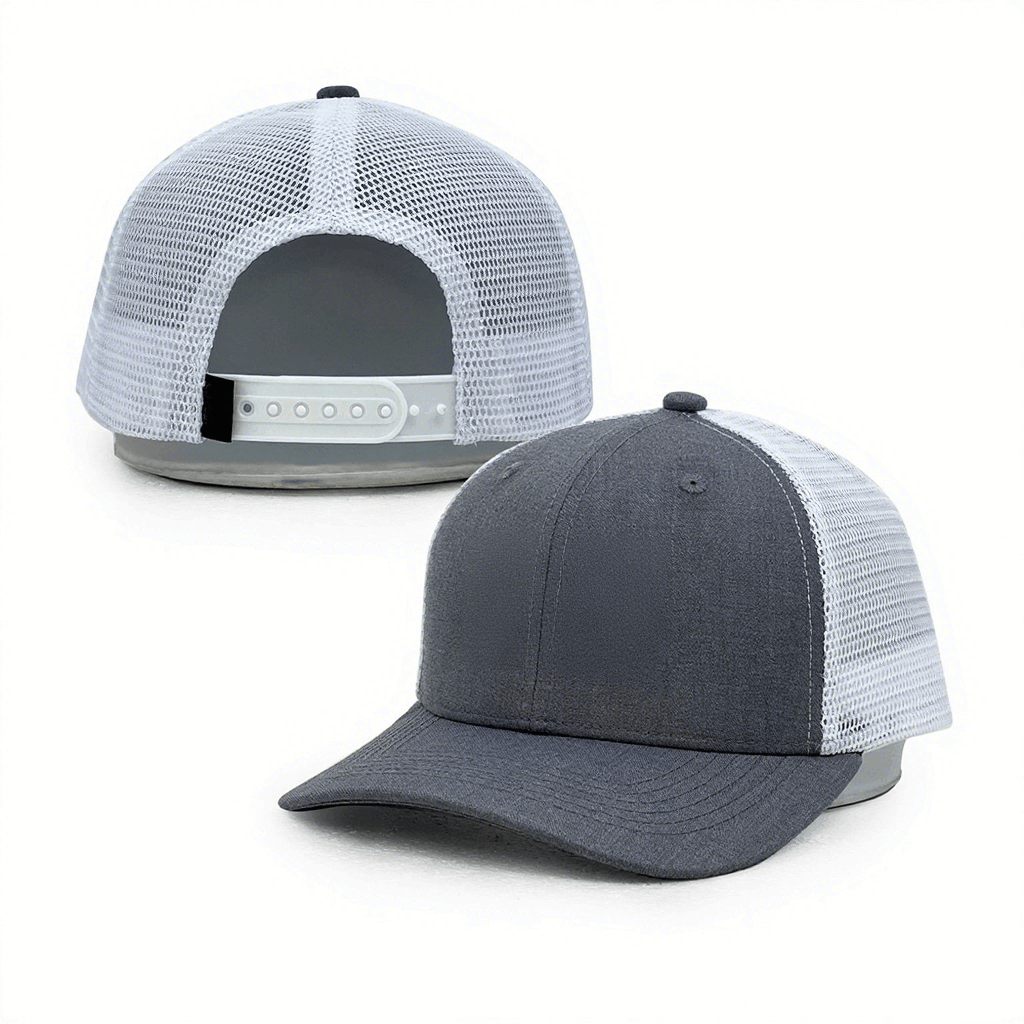 gray white 6 panel cotton mesh trucker hats