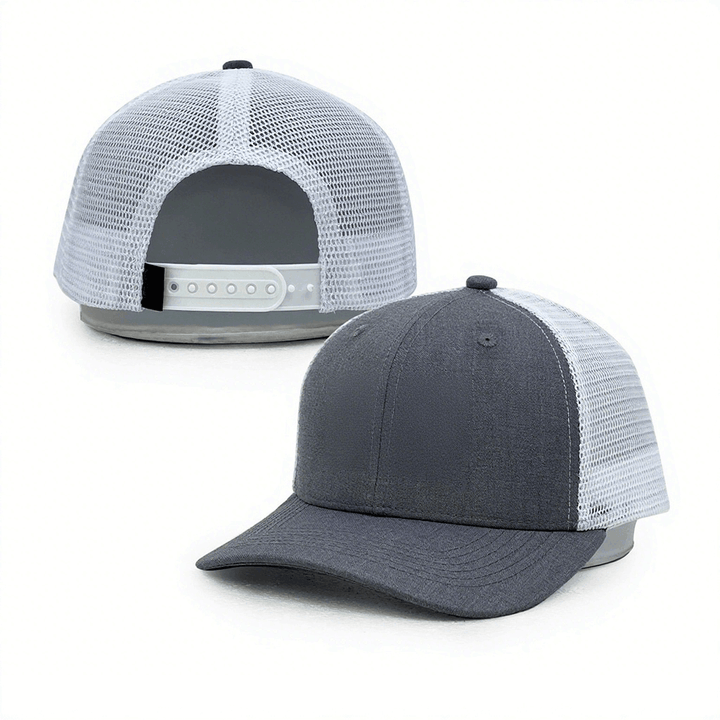 gray white 6 panel cotton mesh trucker hats
