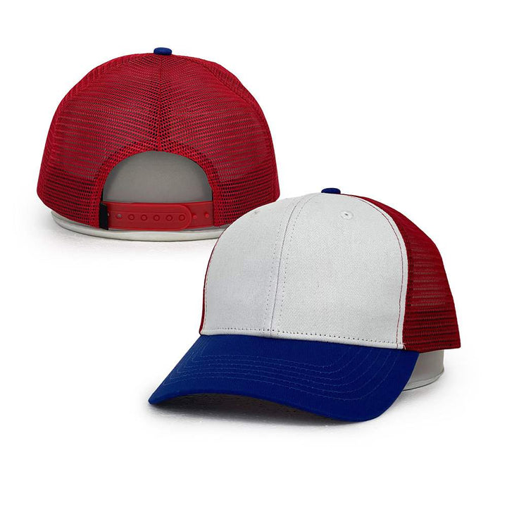 red white blue 6 panel cotton mesh trucker hats